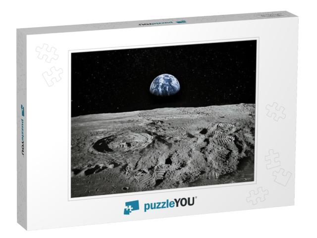 View of Moon Limb with Earth Rising on the Horizon. Footp... Jigsaw Puzzle