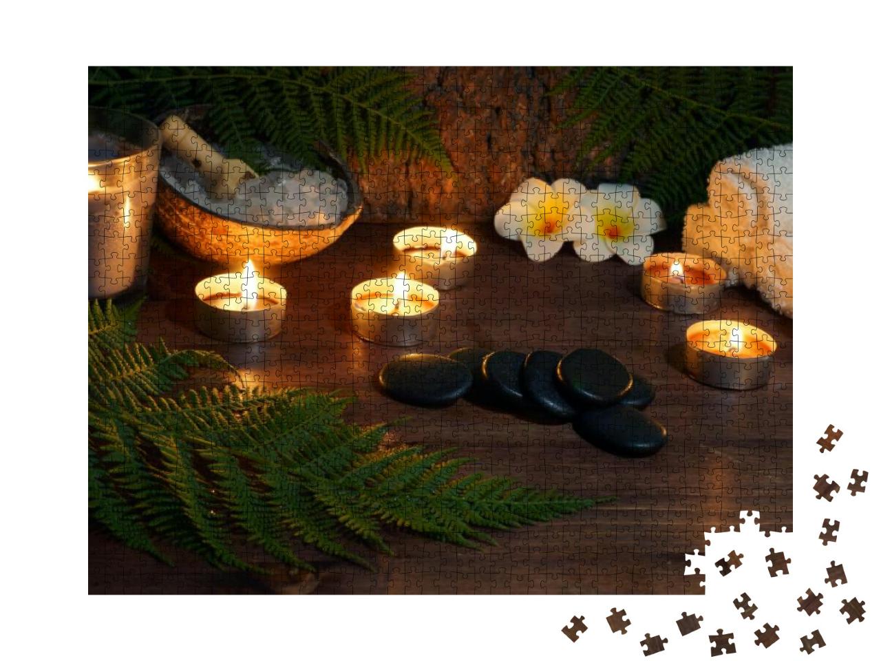 Stones for Hot Massage Are Prepared on the Table Along wi... Jigsaw Puzzle with 1000 pieces