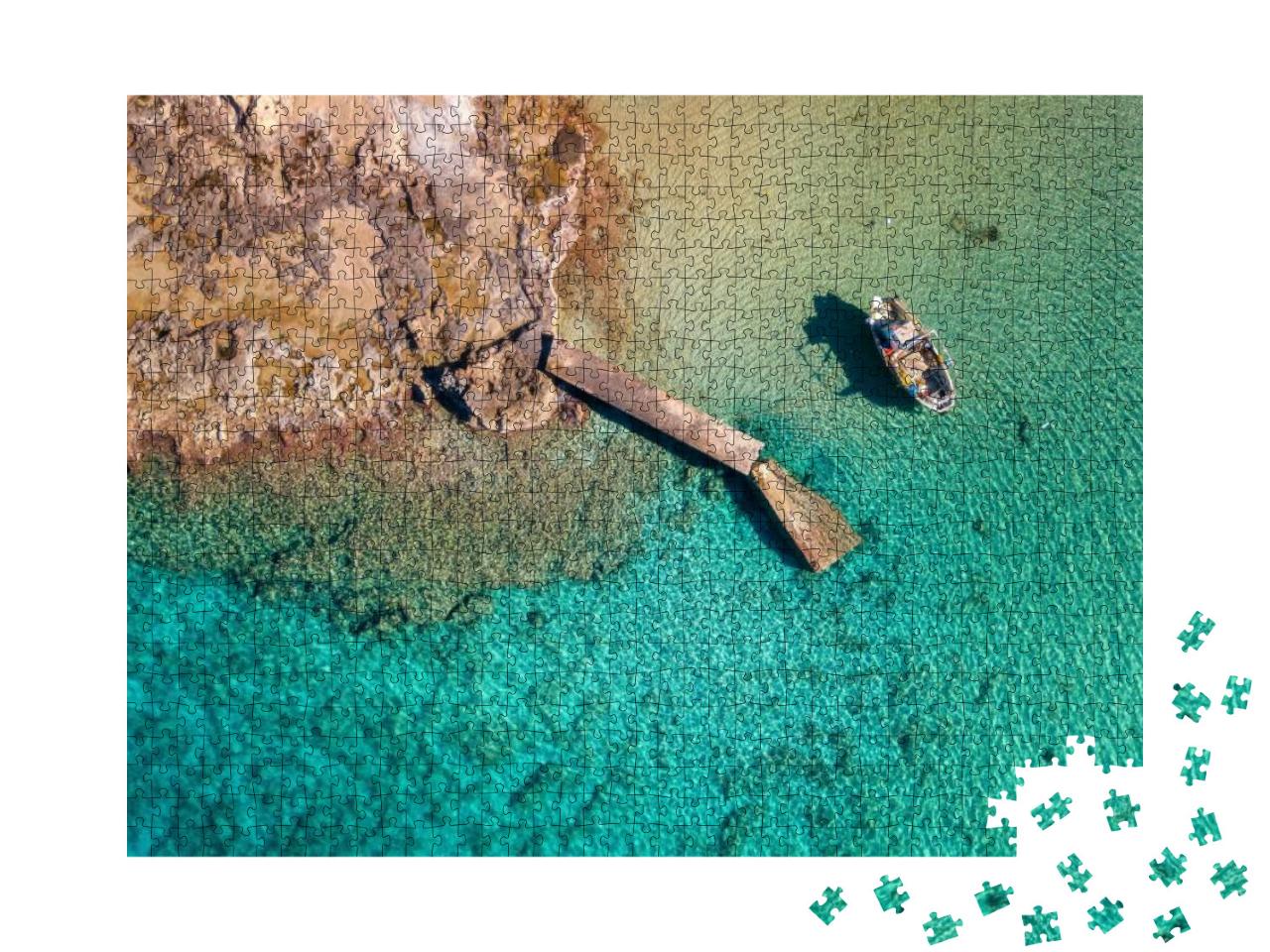 Greek Colorful Top Down View of Fishing Boat. Stavros Bay... Jigsaw Puzzle with 1000 pieces