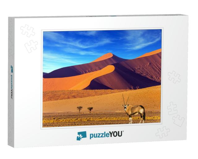 Sunset in Most Ancient in the World Namib Desert. Oryx St... Jigsaw Puzzle