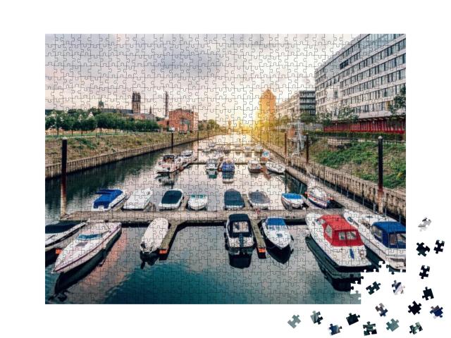 Duisburg Marina with Ships & Modern Buildings... Jigsaw Puzzle with 1000 pieces