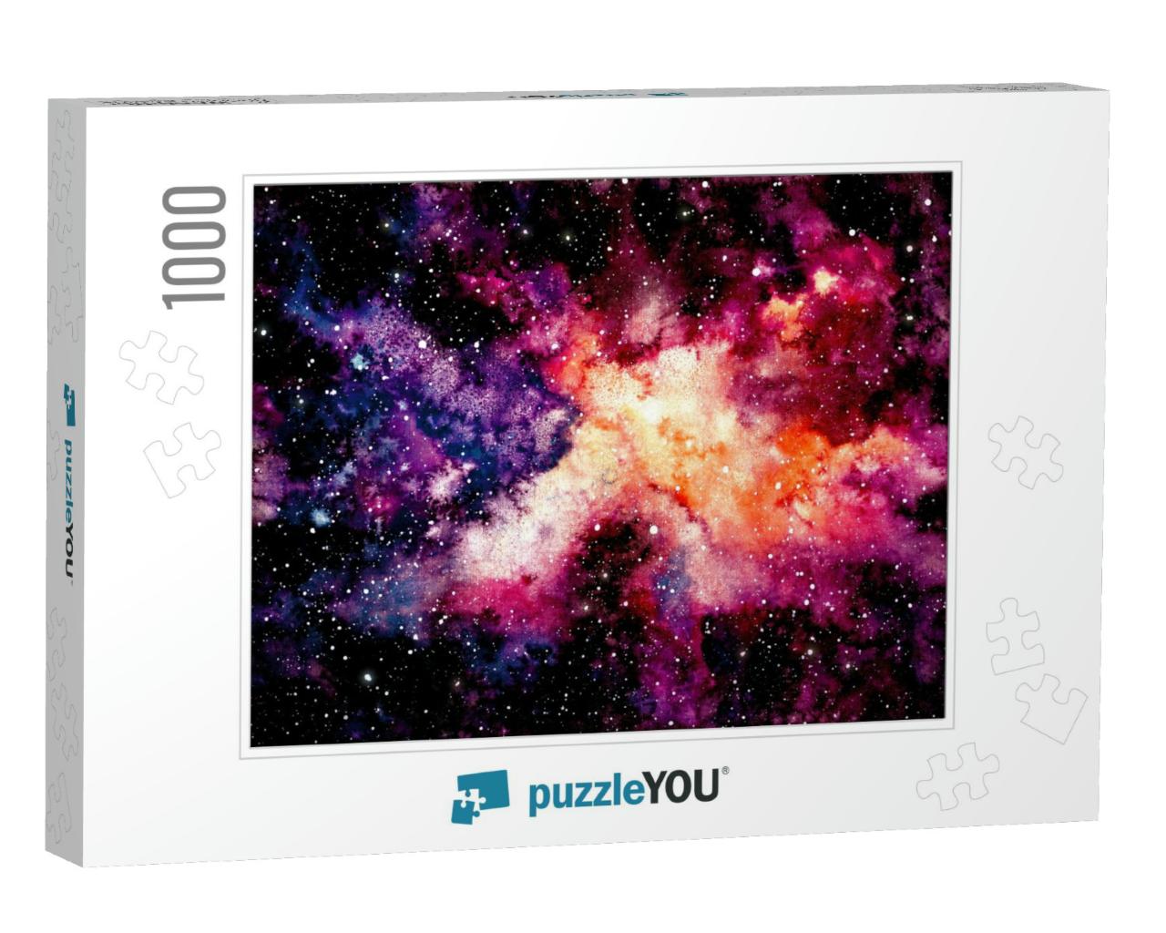 Watercolor Background with Outer Space, Violet & Pink Neb... Jigsaw Puzzle with 1000 pieces