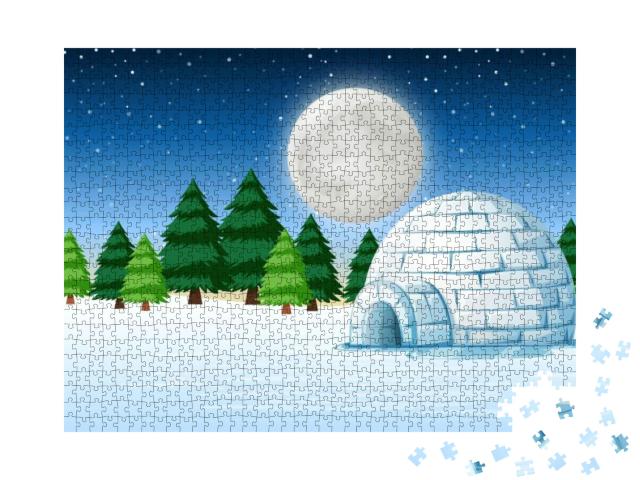Igloo in Winter Night Landscape Illustration... Jigsaw Puzzle with 1000 pieces
