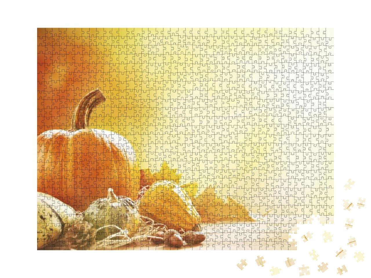A Rustic Autumn Still Life with Pumpkins & Golden Leaves... Jigsaw Puzzle with 1000 pieces