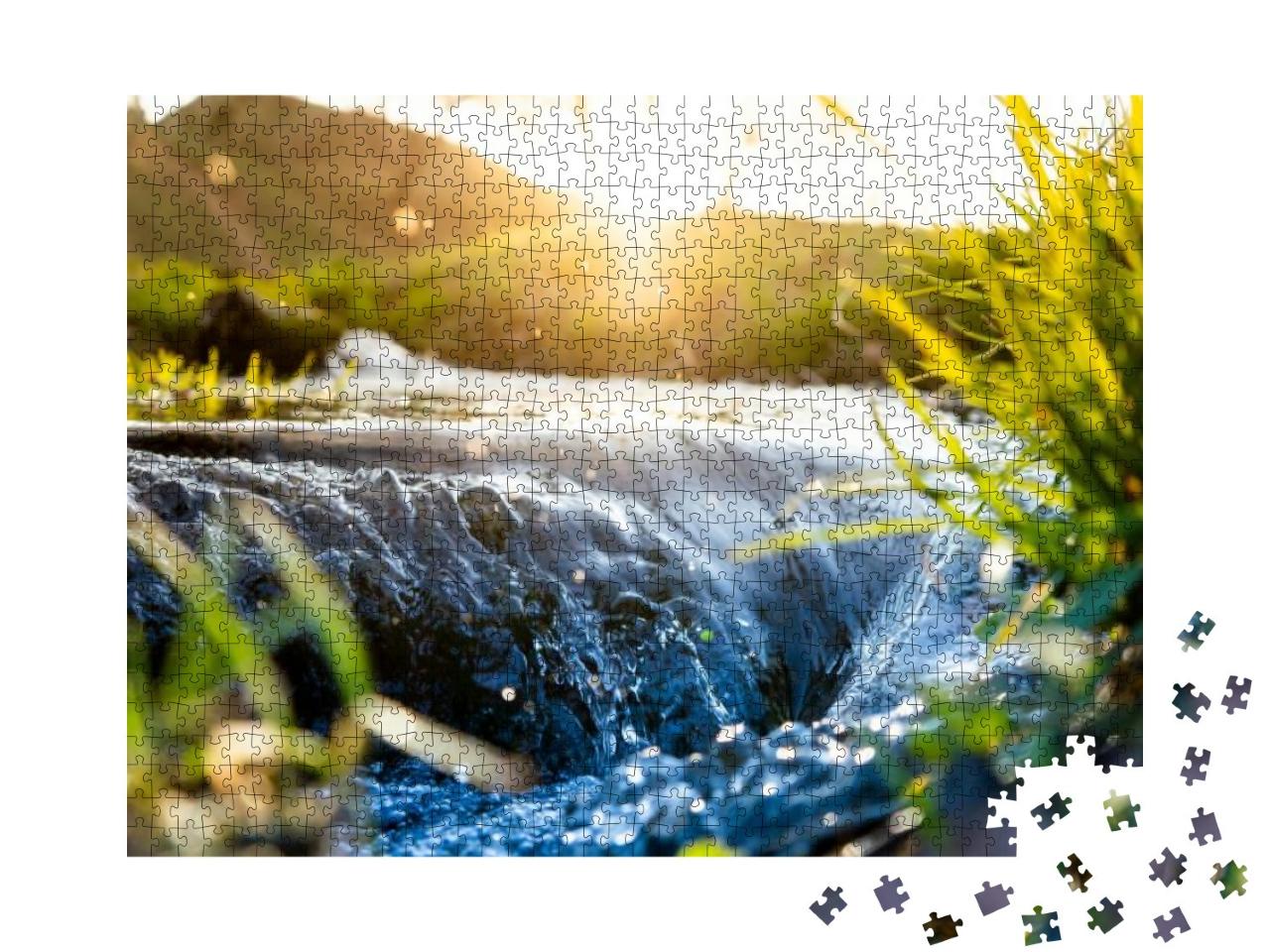 Spring Background Stream of Water in the Forest... Jigsaw Puzzle with 1000 pieces