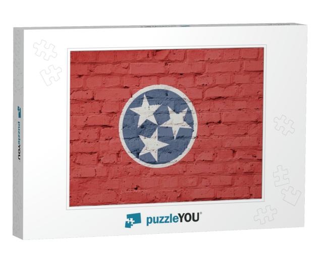 Texture of a Flag of Tennessee on a Pink Brick Wall... Jigsaw Puzzle