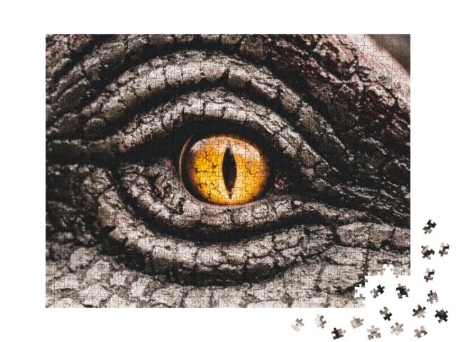 Closeup Yellow Eye of the Dinosaurs with Terrifying. Dino... Jigsaw Puzzle with 1000 pieces