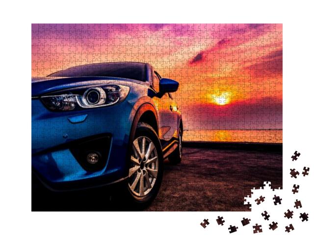 Blue Compact Suv Car with Sport & Modern Design Parked on... Jigsaw Puzzle with 1000 pieces