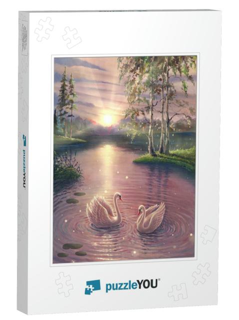 Realistic Nature Landscape Illustration by Oil Painting o... Jigsaw Puzzle