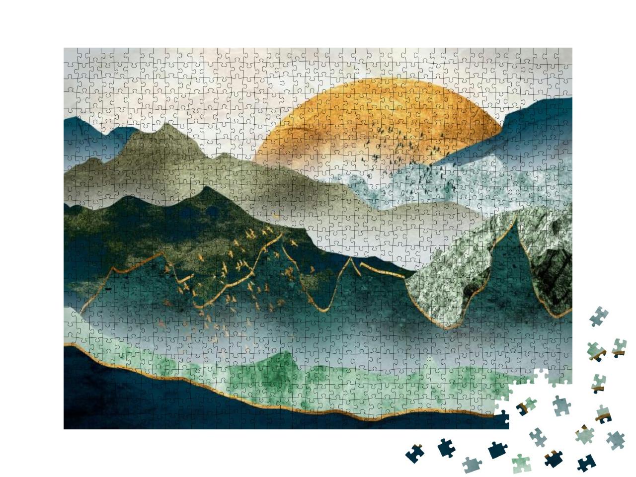 The Green Golden Mountains by Sunset... Jigsaw Puzzle with 1000 pieces