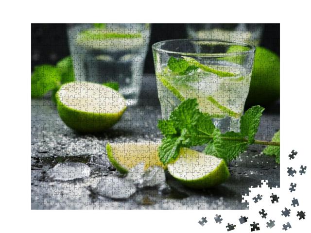 Mojito Cocktail in a Bur on a Rustic Table, Selective Foc... Jigsaw Puzzle with 1000 pieces