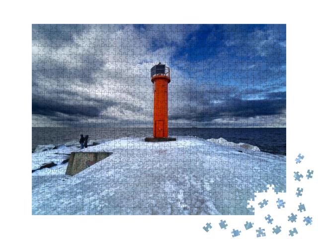 Winter on Shore of the Baltic Sea. Lighthouse in Ice... Jigsaw Puzzle with 1000 pieces