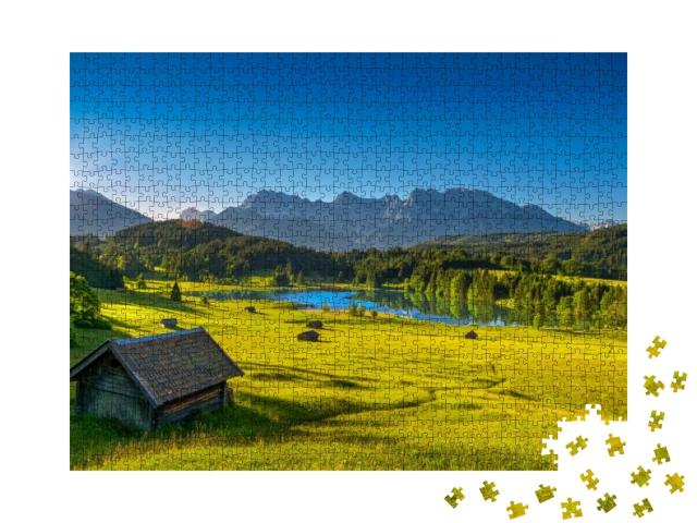 Lake Geroldsee, Also Wagenbruechsee, with Karwendel, Krue... Jigsaw Puzzle with 1000 pieces