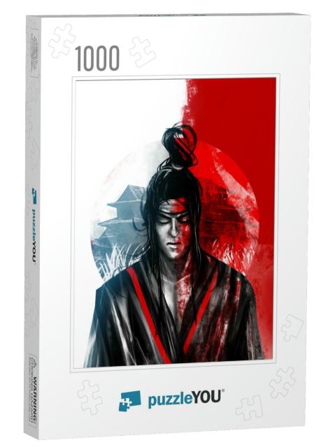Artwork Illustration of Japanese Samurai Warrior Divided... Jigsaw Puzzle with 1000 pieces