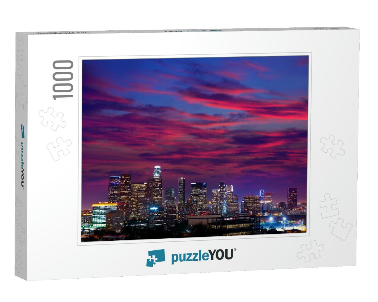 Downtown La Night Los Angeles Sunset Colorful Skyline Cal... Jigsaw Puzzle with 1000 pieces