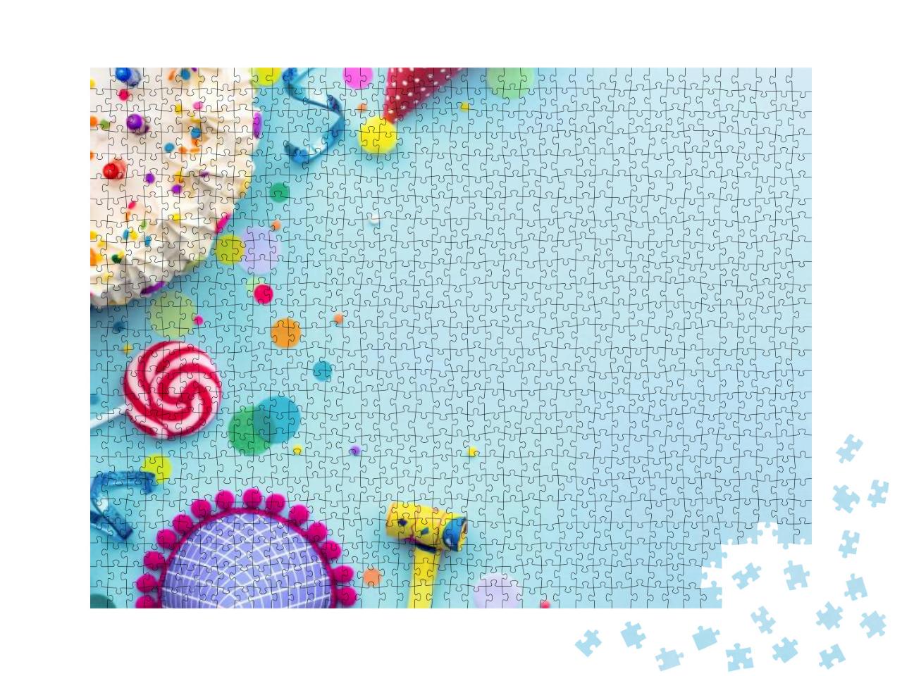 Colorful Birthday Party Background with Birthday Cake & P... Jigsaw Puzzle with 1000 pieces