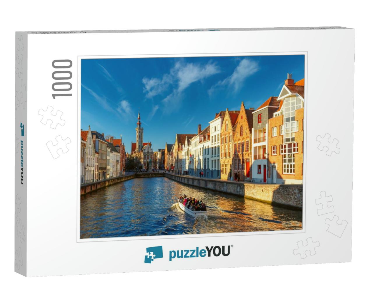Tourist Boat on Canal Spiegelrei & Jan Van Eyck Square in... Jigsaw Puzzle with 1000 pieces