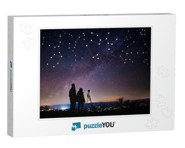 Silhouettes of People Observing Stars & Constellation Dur... Jigsaw Puzzle