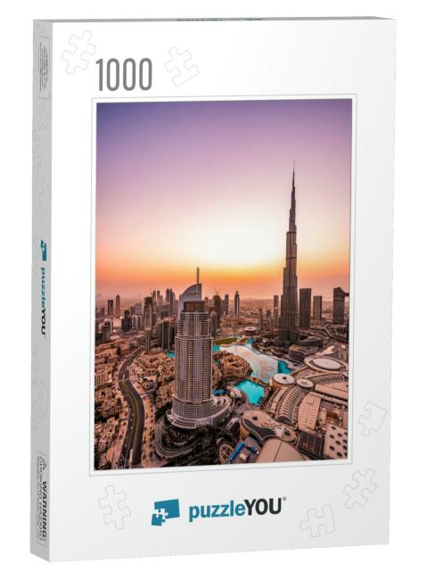 Downtown Dubai Area Beautifully Lit At Sunset! Luxury Tra... Jigsaw Puzzle with 1000 pieces