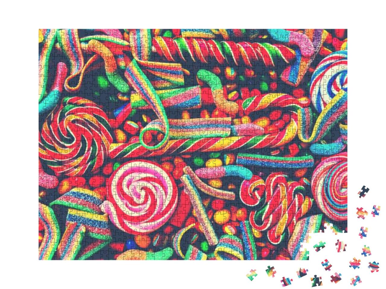 Colorful Bright Assorted Candy Canes & Rainbow Colored Sp... Jigsaw Puzzle with 1000 pieces