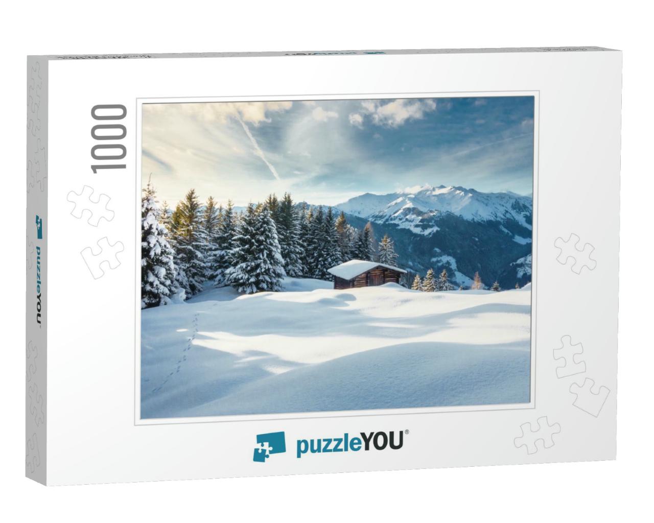 Winter Panorama with Ski Hut in the Snow... Jigsaw Puzzle with 1000 pieces