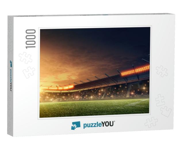 Night Soccer Stadium with Green Grass & Dramatic Sky... Jigsaw Puzzle with 1000 pieces