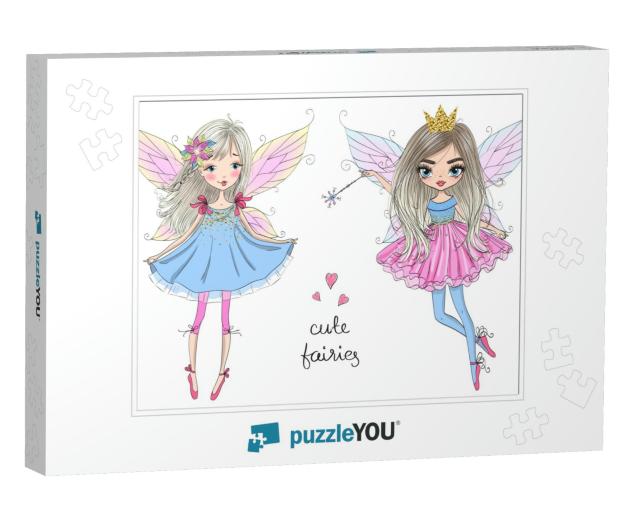 Two Hand Drawn Beautiful Cute Little Fairies Girls... Jigsaw Puzzle