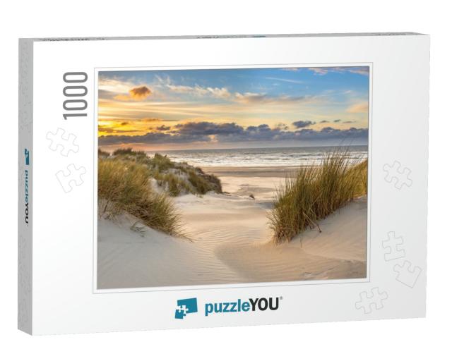View from Dune Top Over Sunset in North Sea from the Isla... Jigsaw Puzzle with 1000 pieces