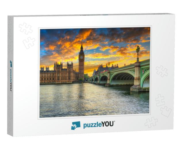 Big Ben & Westminster Palace in London At Sunset, Uk... Jigsaw Puzzle