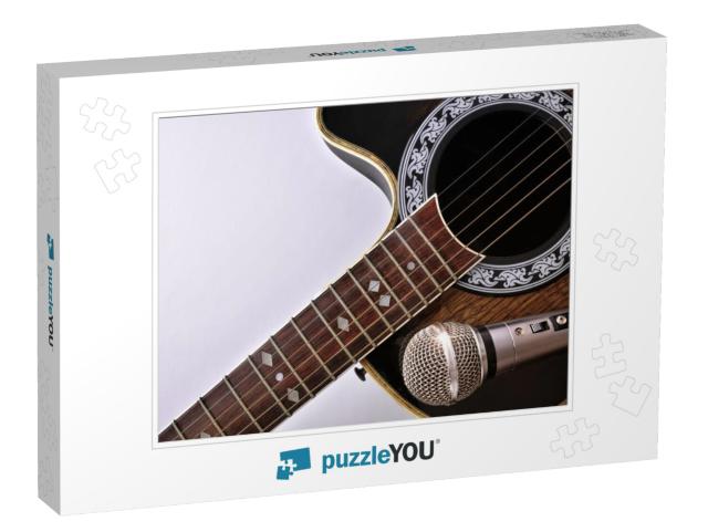 Acoustic Guitar & Microphone Isolated on White T... Jigsaw Puzzle