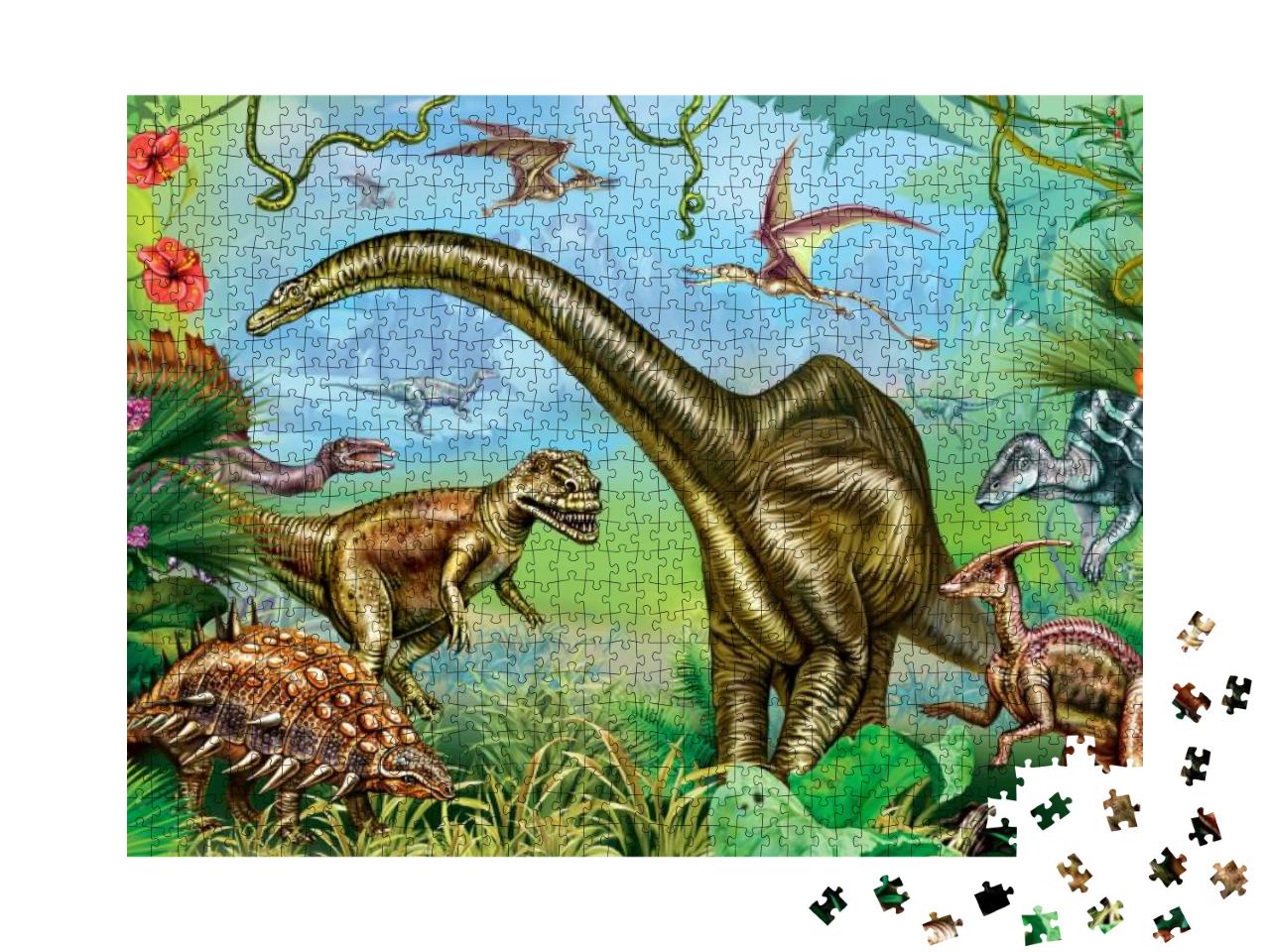 The Ancient World of Dinosaurs, Giant Dinosaurs of the Me... Jigsaw Puzzle with 1000 pieces