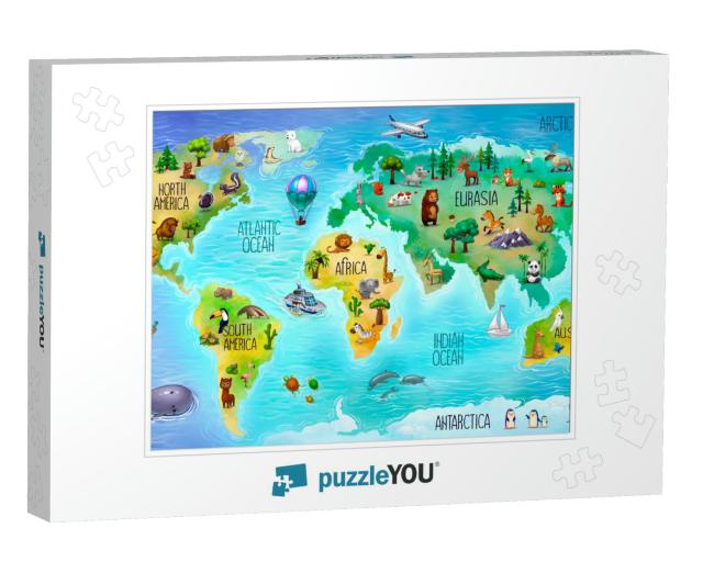 Children's World Map with Mainland Fauna... Jigsaw Puzzle