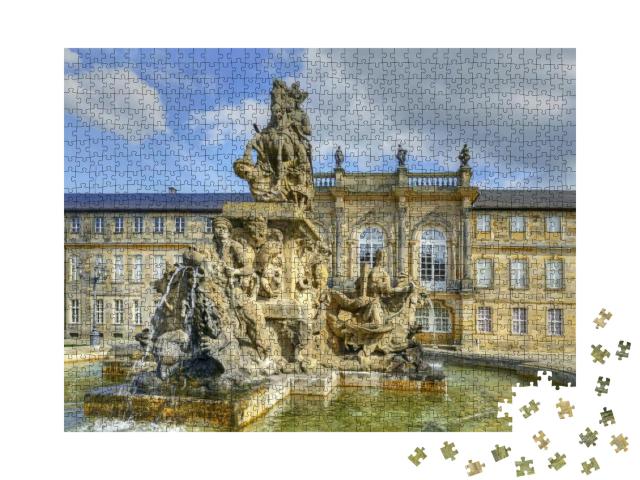 Bayreuth - Fountain & New Palace Neues Schloss, Seat of t... Jigsaw Puzzle with 1000 pieces