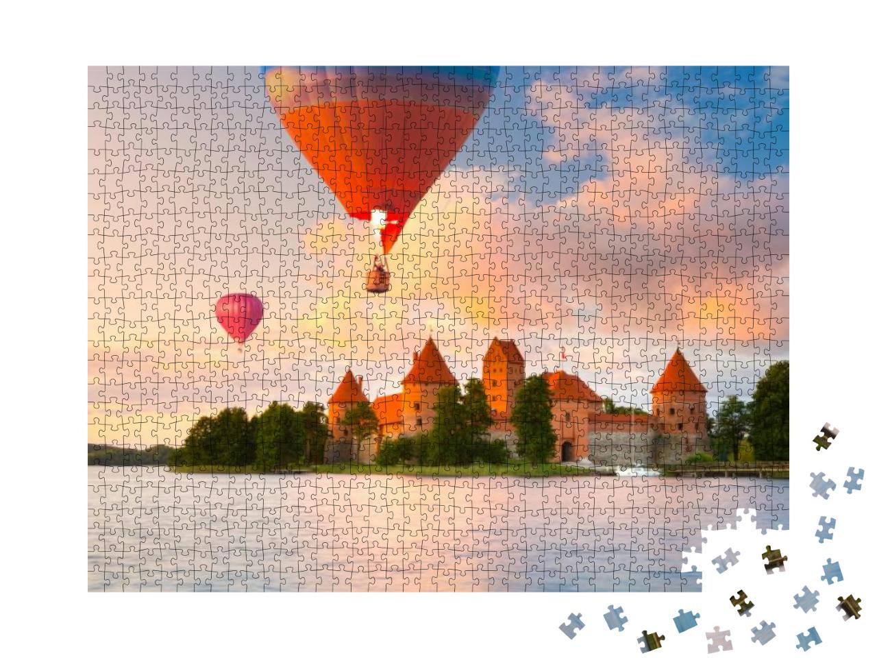 Landscape with Red Brick Castle on Island & Flying Air Ba... Jigsaw Puzzle with 1000 pieces