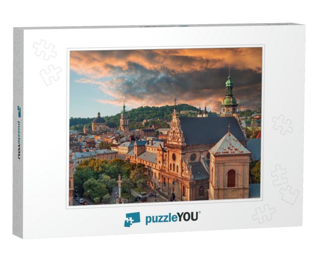 Lviv Historical City Center Skyline At Sunset, Ukraine... Jigsaw Puzzle
