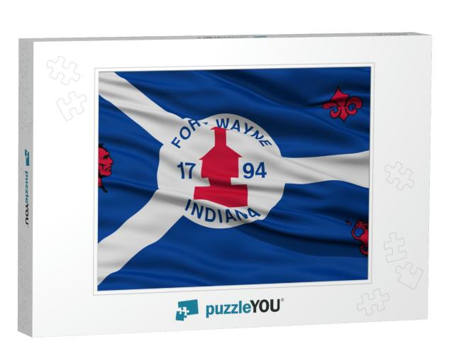 Closeup of Fort Wayne City Flag, Waving in the Wind, Indi... Jigsaw Puzzle