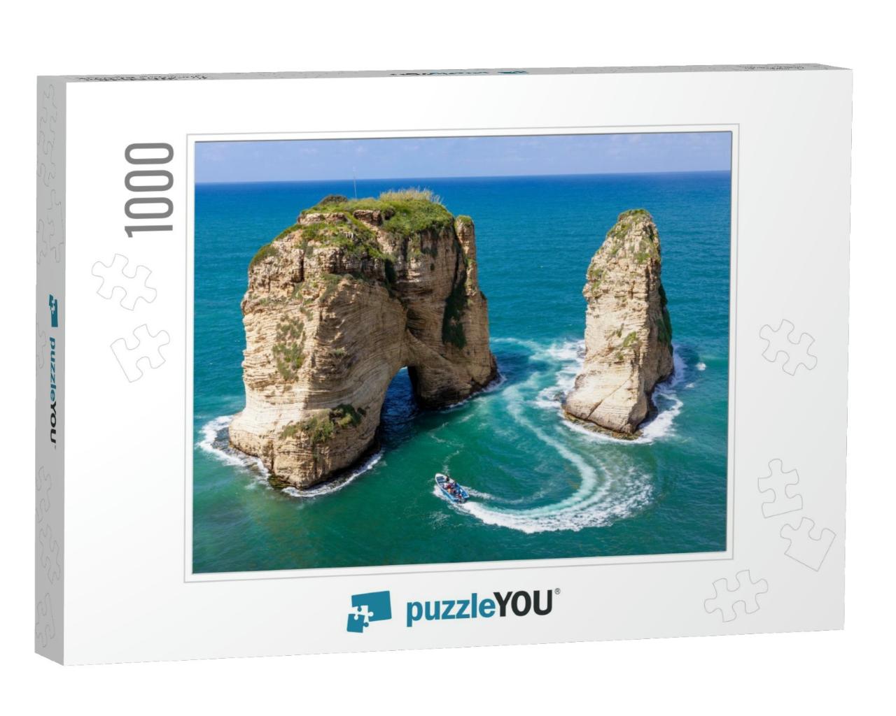 Rouche Rocks in Beirut, Lebanon in the Sea During Daytime... Jigsaw Puzzle with 1000 pieces