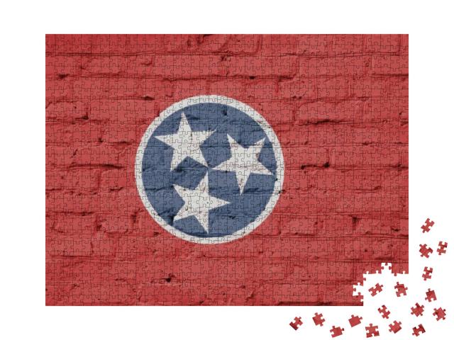 Texture of a Flag of Tennessee on a Pink Brick Wall... Jigsaw Puzzle with 1000 pieces