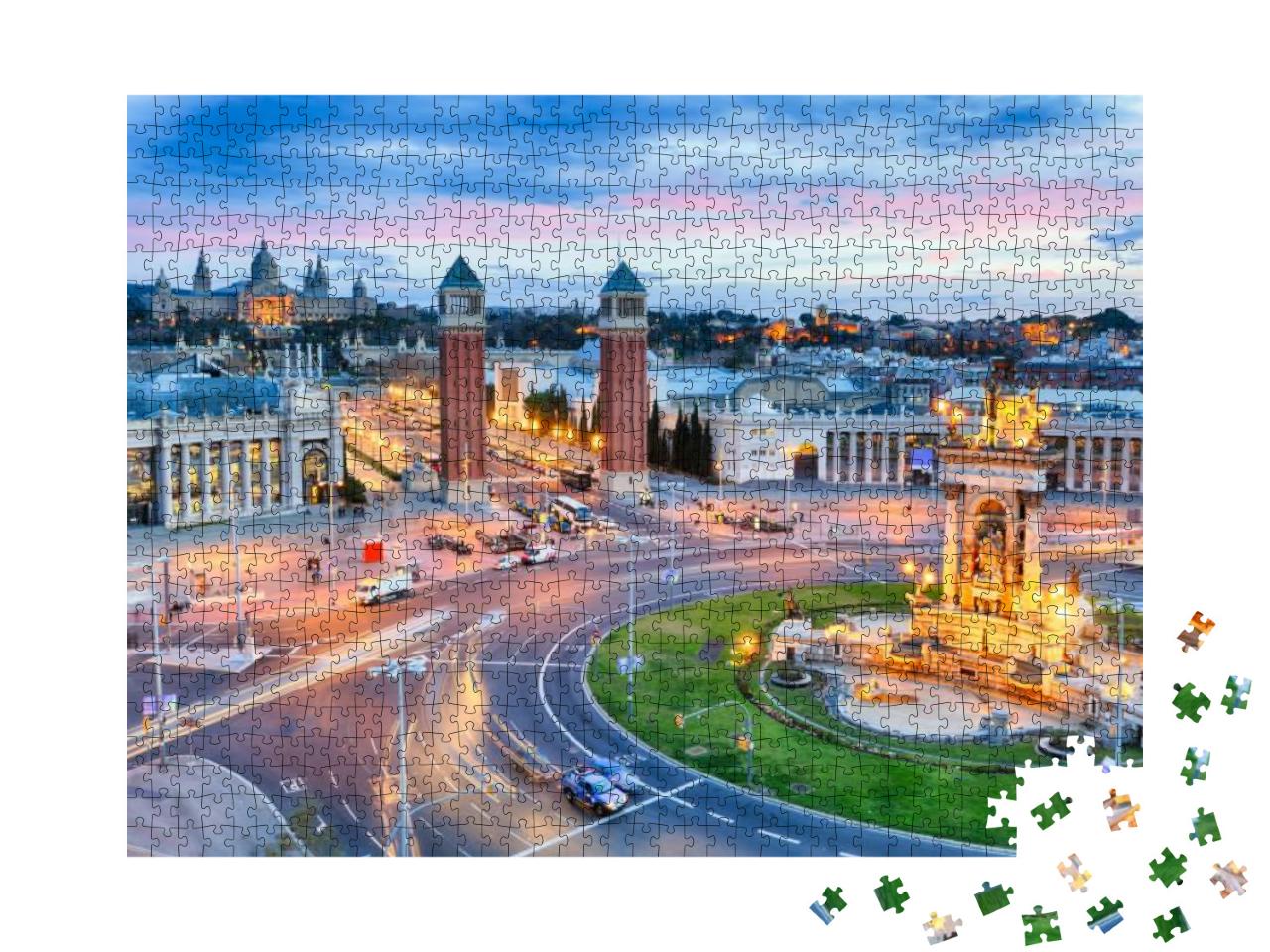 Dusk View of Barcelona, Spain. Plaza De Espana... Jigsaw Puzzle with 1000 pieces