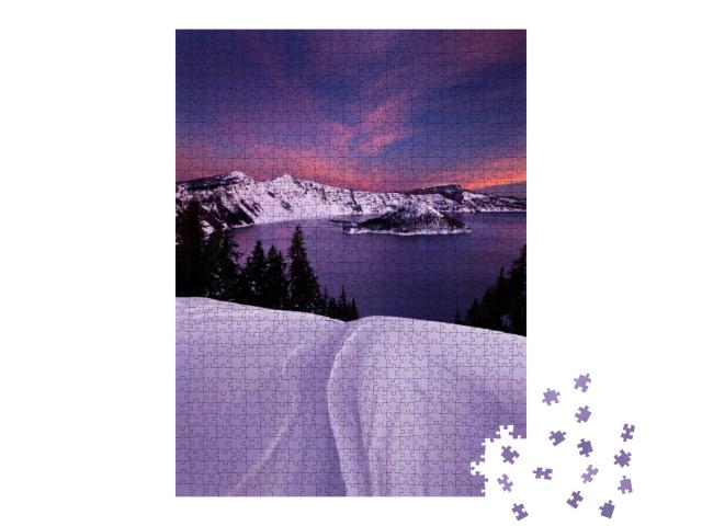 Winter Sunset At Crater Lake National Park in Oregon... Jigsaw Puzzle with 1000 pieces