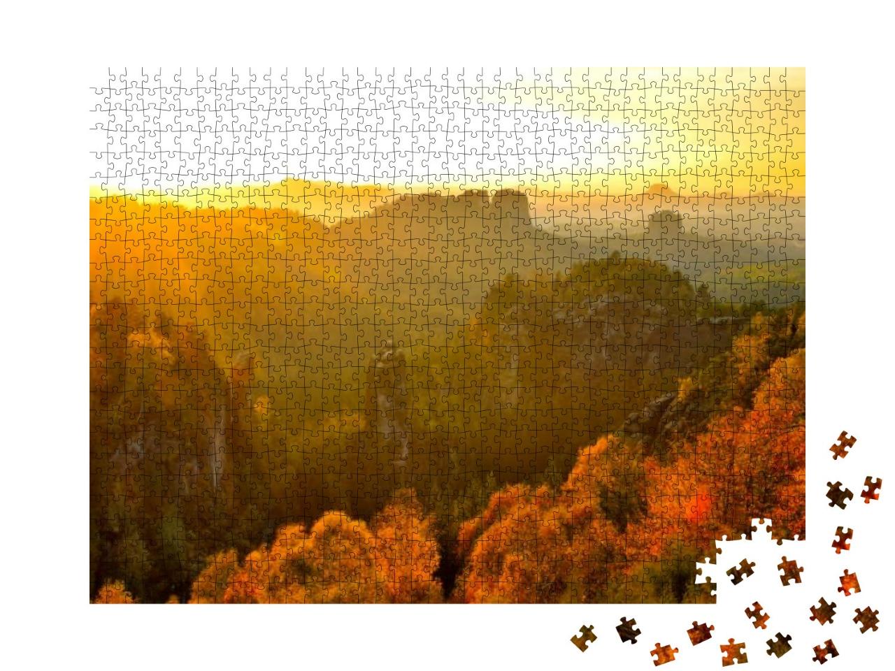 Saxon Switzerland Fairy Tale View from Carola Rock At Sun... Jigsaw Puzzle with 1000 pieces