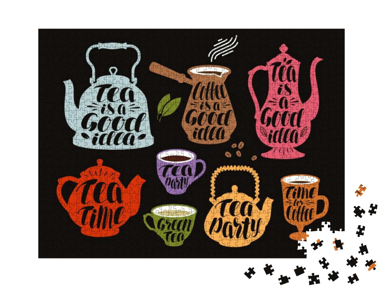 Drink, Tea, Coffee Label Set. Collection Decorative Eleme... Jigsaw Puzzle with 1000 pieces