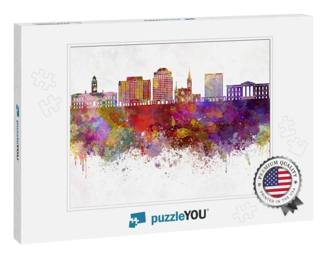 Colorado Springs Skyline in Watercolor Background... Jigsaw Puzzle