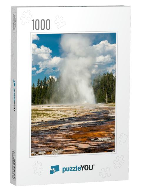 Daisy Geyser Erupting in the Upper Geyser Basin of Yellow... Jigsaw Puzzle with 1000 pieces