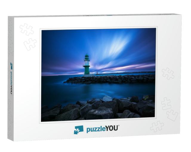 Sunrise At the Lighthouse in Rostock... Jigsaw Puzzle