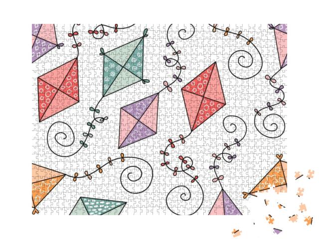 Seamless Vector Pattern with Cute Hand Drawn Flying Kites... Jigsaw Puzzle with 1000 pieces