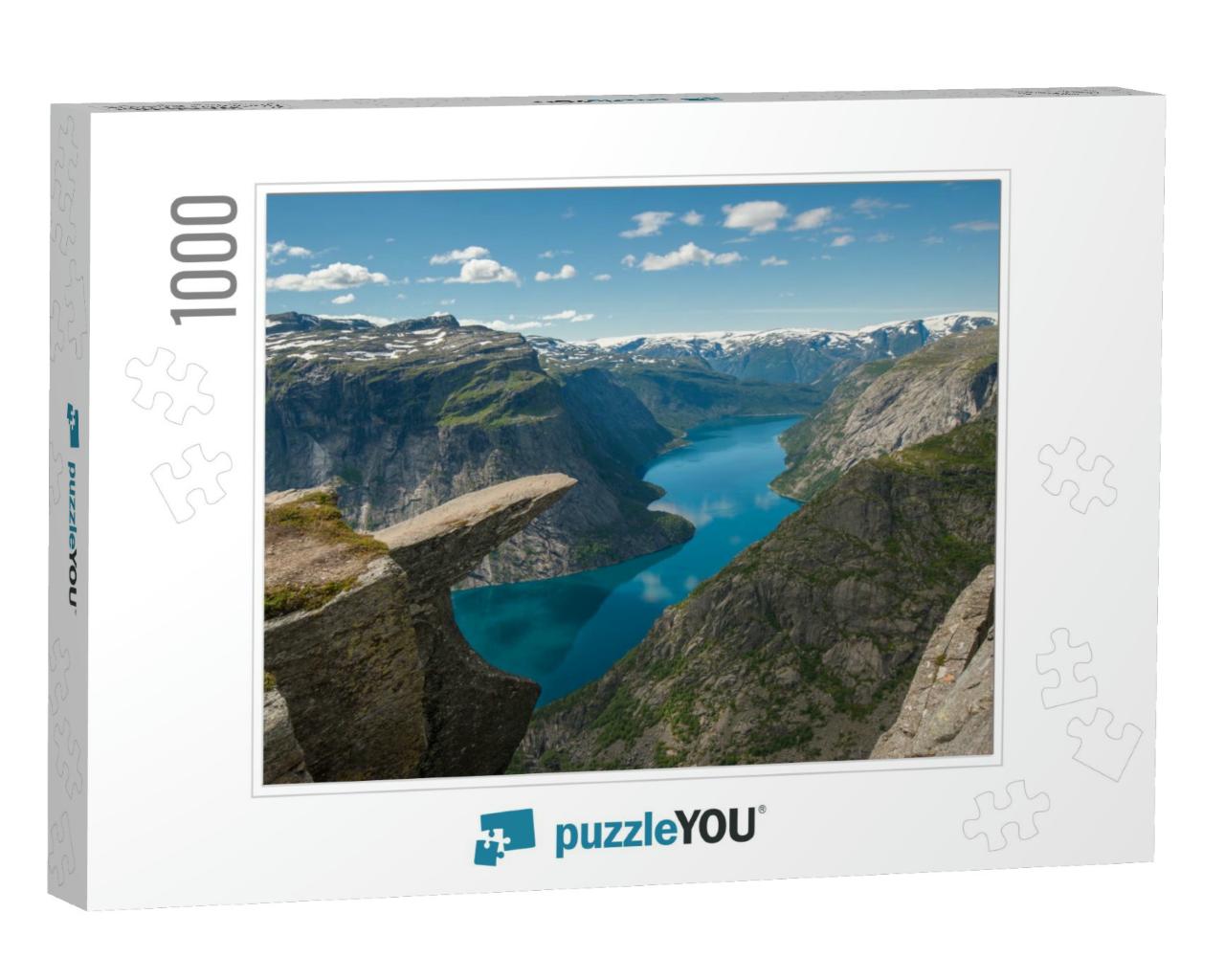 Trolltunga, Trolls Tongue Rock Above Lake Ringedalsvatnet... Jigsaw Puzzle with 1000 pieces