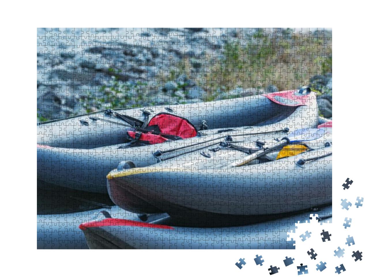 Inflatable Boats on the Mountain River Shore... Jigsaw Puzzle with 1000 pieces