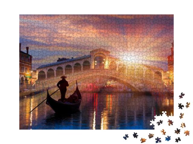Gondola Near Rialto Bridge in Venice, Italy... Jigsaw Puzzle with 1000 pieces