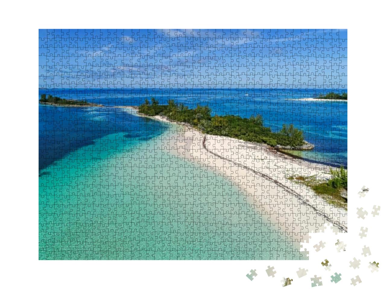 Aerial View of Munjack Cay with Bay & Beach in Abaco, Bah... Jigsaw Puzzle with 1000 pieces
